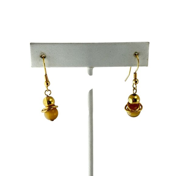 Gold Tone Saturn Planet Drop Earrings - Celestial Orbital Dangle Jewelry, Space- - Picture 5 of 7